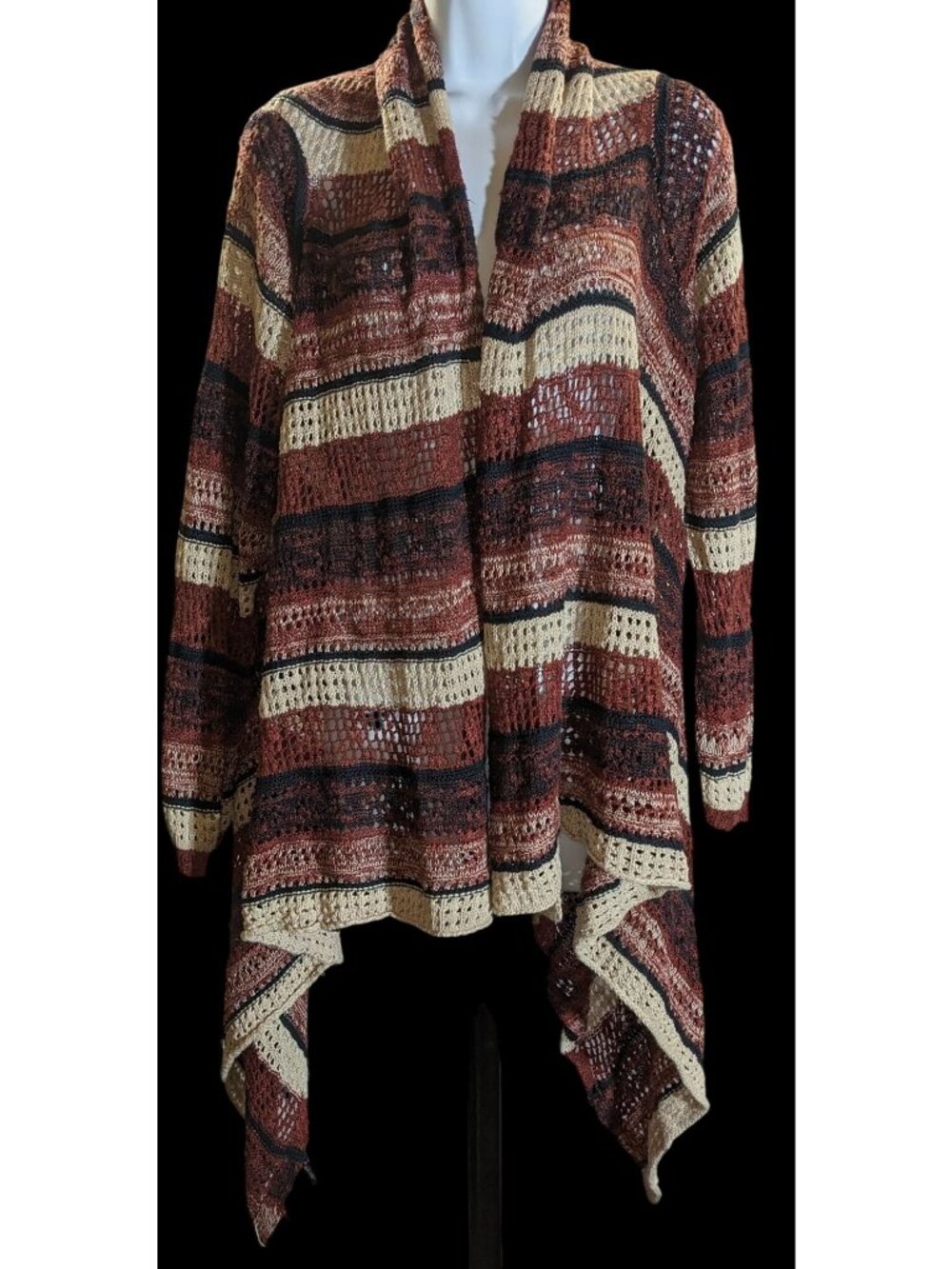Curve Revolution Striped Open Cardigan Earth Tone Flyaway Boho Fall